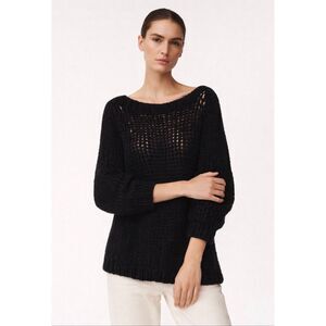 Co Collection Silk Cotton Open Knit Sweater M Black Coastal Oversized